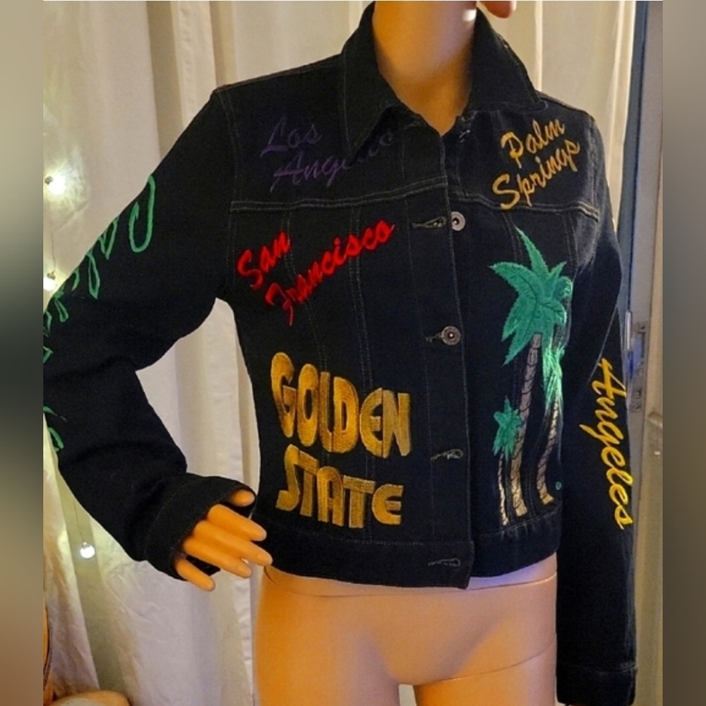 Women's Black Embroidered Denim Jacket